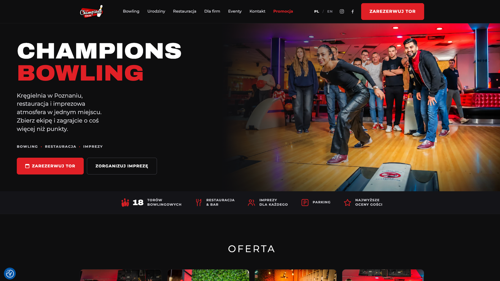 Strona WWW Champions Bowling, kręgielnia w Poznaniu